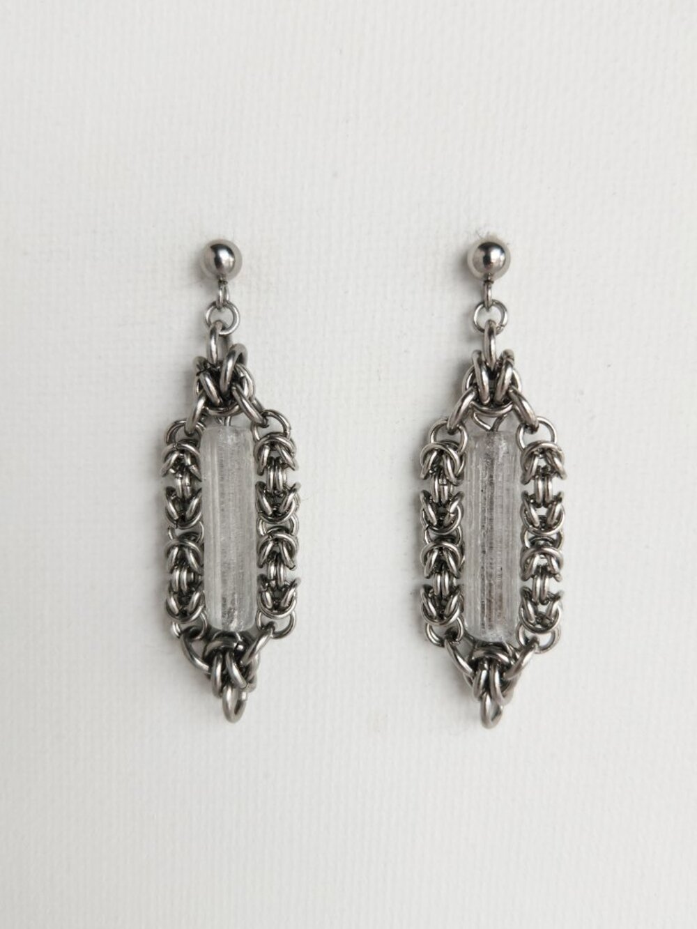 Vintage silver and clear quartz long earrings